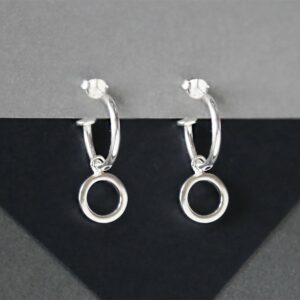 sterling silver circle hoop studs hanging to show hoop pendant