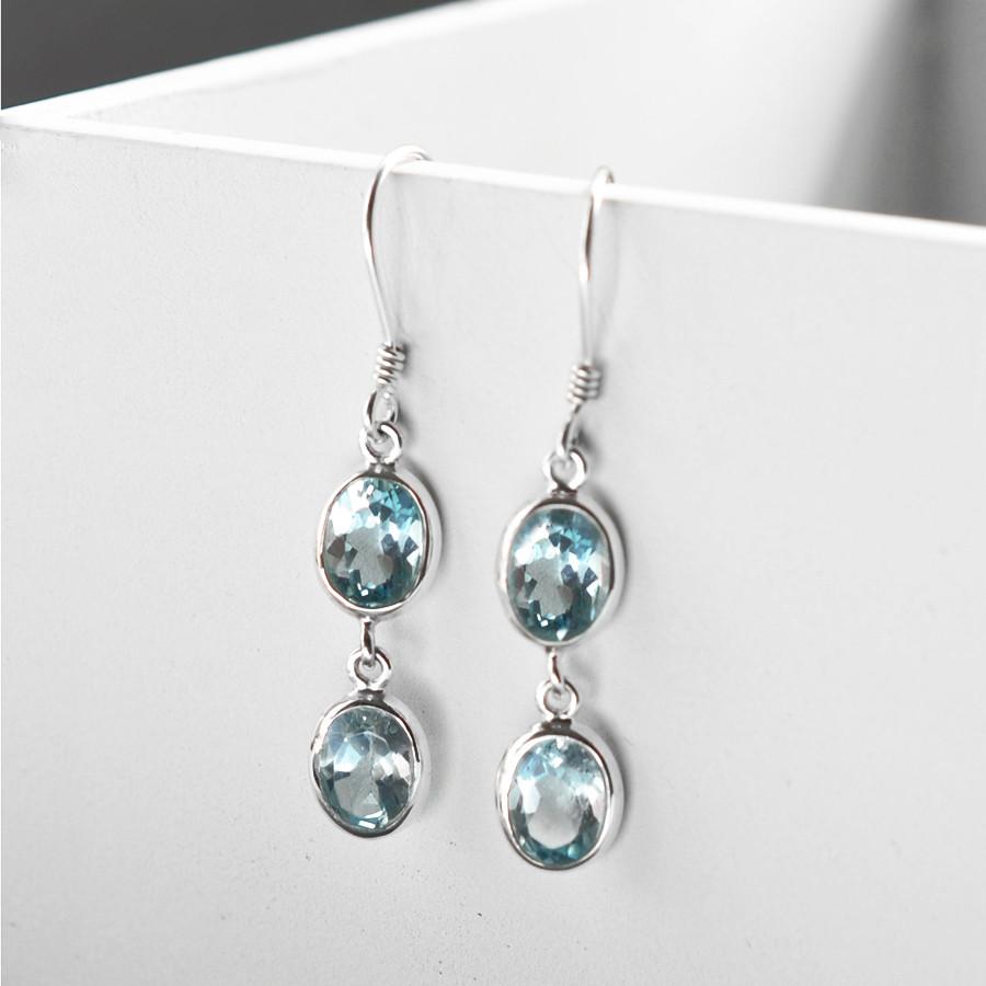 Sterling Silver Blue Topaz Faceted Oval Earrings main image 0