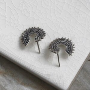 Oxidised sterling silver Marrakech studs on white background