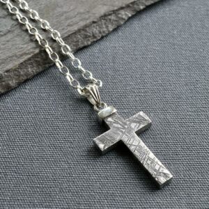 Meteorite and Silver Cross Necklace by Martha Jackson