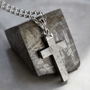 Meteorite and Silver Cross Necklace by Martha Jackson