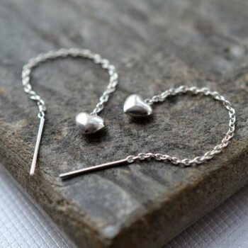 Sterling Silver Heart Threader Chain Earrings | Affordable