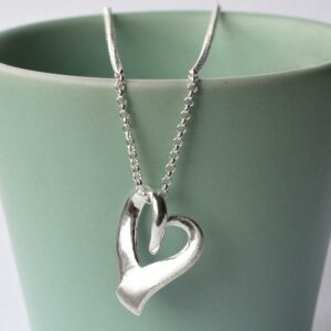 Silver Ribbon Heart Necklace by Martha Jackson