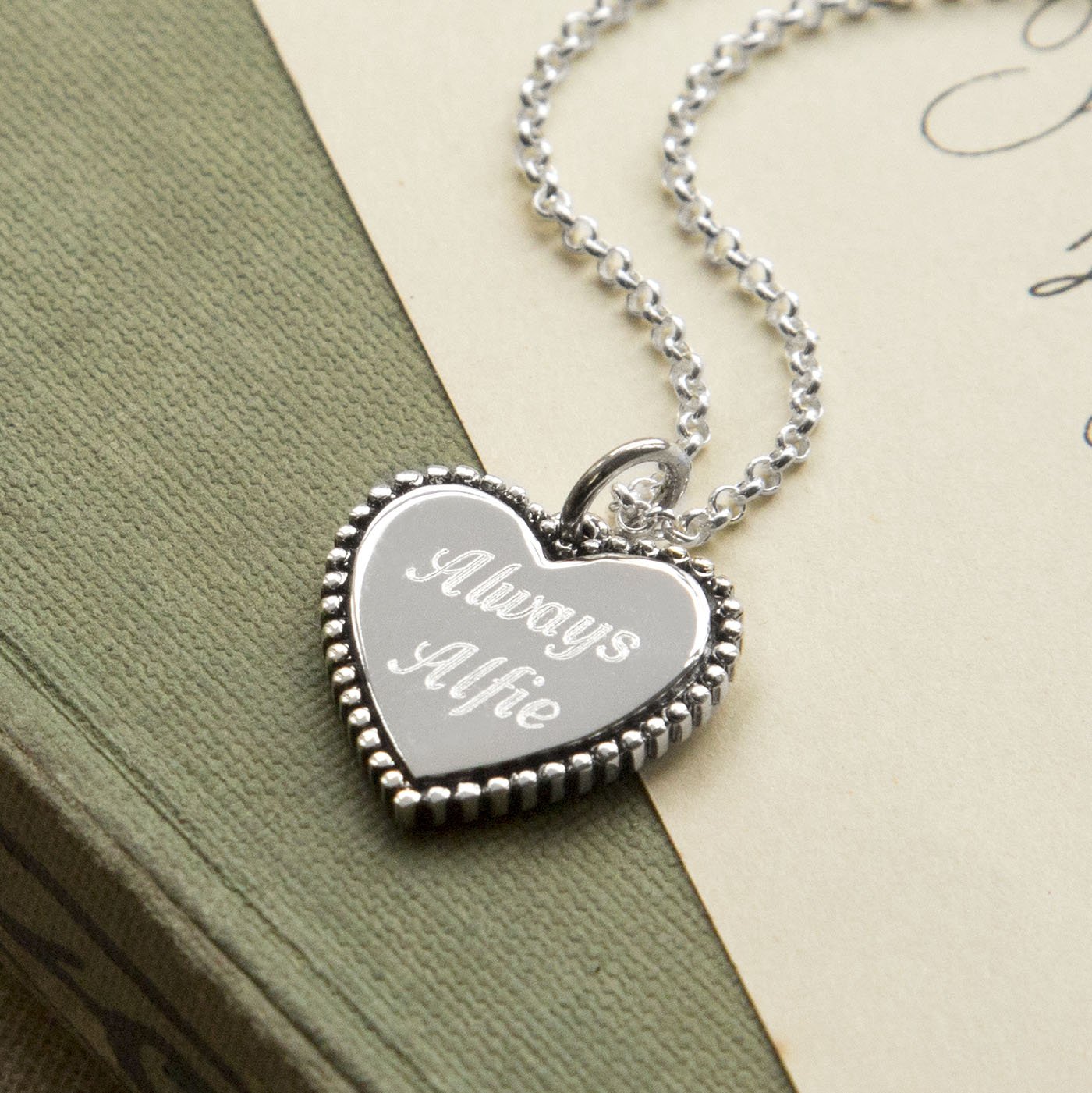 Silver Heart Pendant, Engraved Heart Necklace, Silver Love main image 1