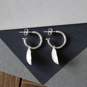 sterling silver leaf hoops studs on side