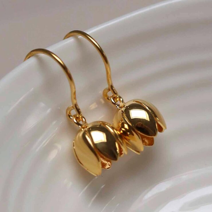Gold Plated Sterling Silver Cherry Bellflower Dangly Earrings Gold Plated Sterling Silver Cherry Bellflower Dangly Earrings
