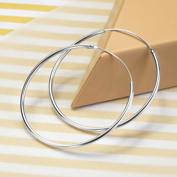 Clip-On 3.5cm Hoop Earrings - Silver Tone White Gold Plated, No Piercing Needed 13 thumbnail image