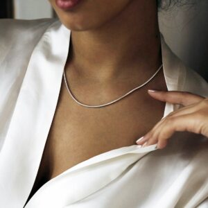 sterling silver heavy snake chain worn by model