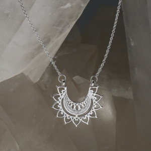 Sterling silver marrakech affair necklace on crystal background.