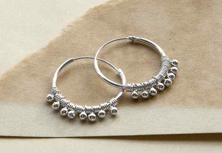 Silver Beaded Hoop Earrings