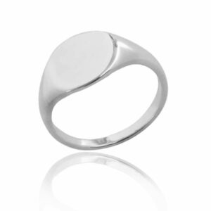 Single plain round sterling silver signet ring blank background