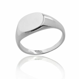 Single plain round sterling silver signet ring blank background