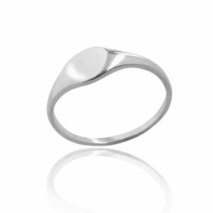 Single plain small silver signet ring blank background