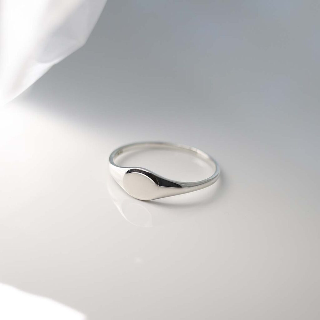 Sterling Silver Oval Pinky Signet Ring on white background