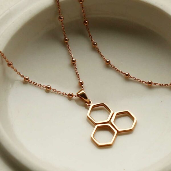 MS1203RG ROSE GOLD PLATED STERLING SILVER GEOMETRIC HONEYCOMB NECKLACE 1110X1110