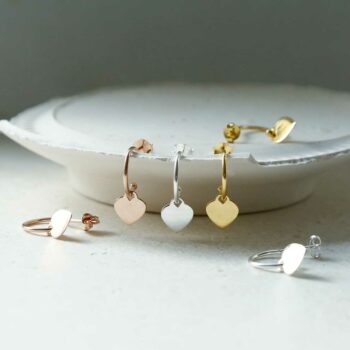 MS1211S MS1211G MS1211RG STERLING SILVER DANGLY HEART HOOPS GROUP SHOT 2 1