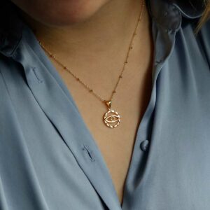 MS1219G GOLD PLATED STERLING SILVER EVIL EYE PENDANT NECKLACE 1110X1110