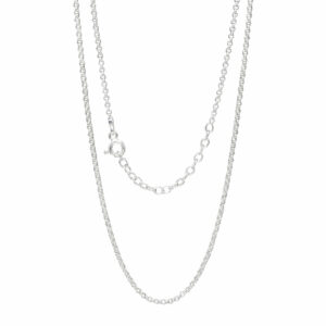 sterling silver belcher chain hanging on white background