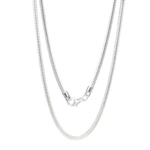 sterling silver heavy snake chain hanging on white background