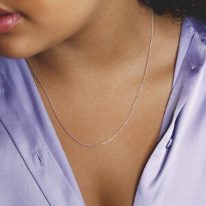 sterling silver round box chain worn by model