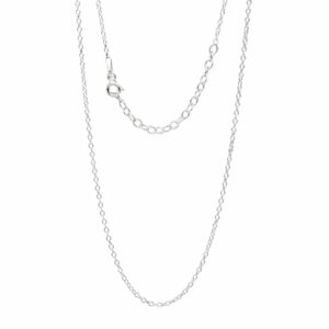 sterling silver trace chain hanging on white background