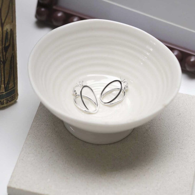 Sterling Silver Double Oval Loop Hoops on jewellery dish
