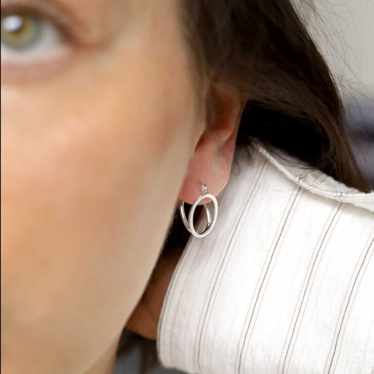 Sterling Silver Double Oval Loop Hoops on model