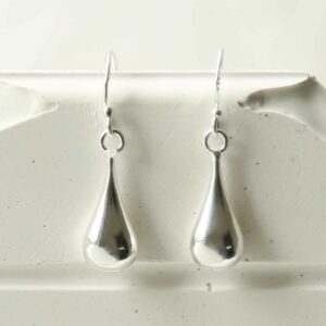 silver small liquid drop dangly earrings hanging