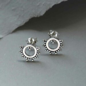 silver beaded circle studs upright