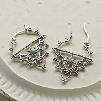 ML946E STERLING SILVER TURQUOISE SUN HOOPS 1