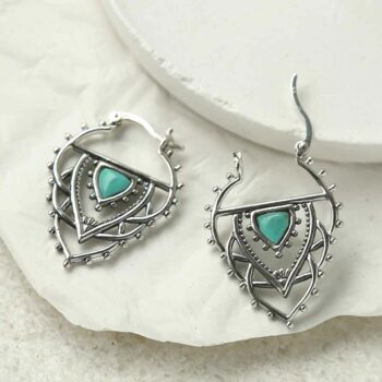 ML947E STERLING SILVER TURQUOISE TRIANGLE HOOPS 1
