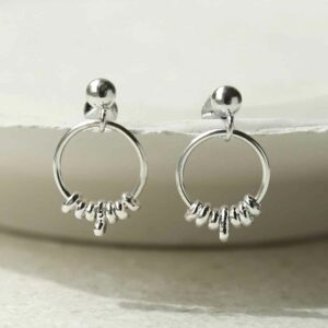 silver pebbles on hoop stud hanging