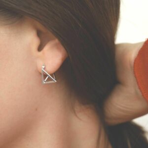 silver double fused triangle hoops on model