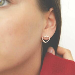 silver double fused heart hoops on model