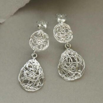 ML955 STERLING SILVER TEARDROP NEST DANGLY EARRINGS 1