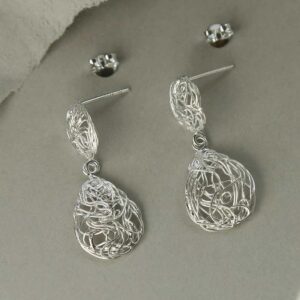 silver teardrop wiry nest earrings taken apart