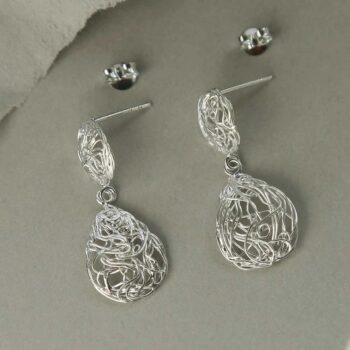ML955 STERLING SILVER TEARDROP NEST DANGLY EARRINGS 2