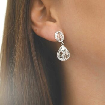 ML955 STERLING SILVER TEARDROP NEST DANGLY EARRINGS MODEL