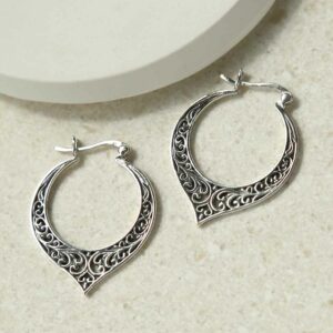 sterling silver patterned hoops on stone