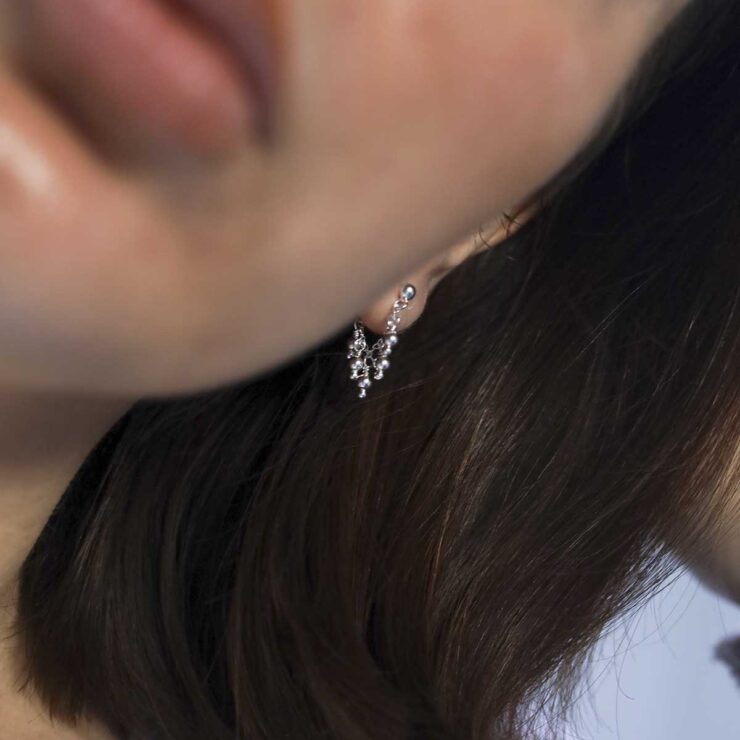 Sterling Silver Hanging Lanterns Chain Studs on model