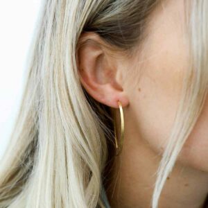 Blonde Model Wearing Rose Gold Plated Silver Oval Threader Earrings