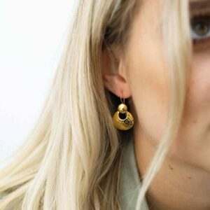 Model Wearing Gold Plated Silver Eclipse Earrings