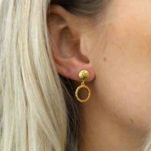 Blonde Model Wearing Gold Plated Silver Door Knocker Earrings