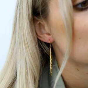 Blonde Wearing Gold Plated Silver Icicle Earrings