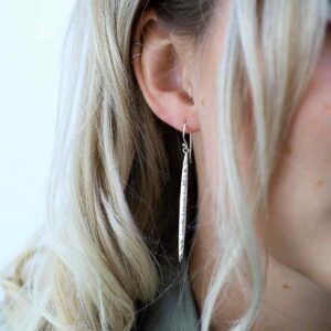 Blonde Model Wearing Silver Icicle Earrings