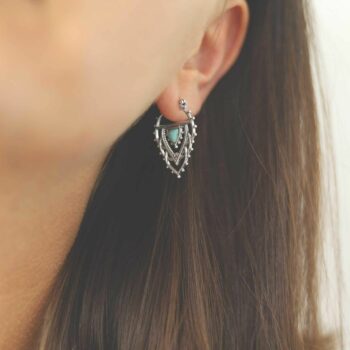 ML947E STERLING SILVER TURQUOISE TRIANGLE HOOPS MODEL