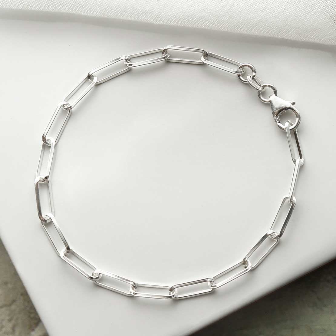 925 Sterling Silver Paperclip Chain Bracelet For Women – 7.5 Inches With Simulated Diamond