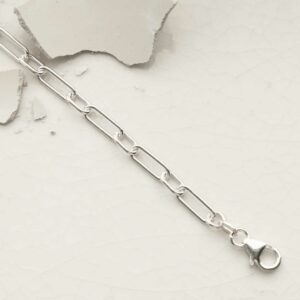 silver long chunky linked paperclip bracelet laid straight