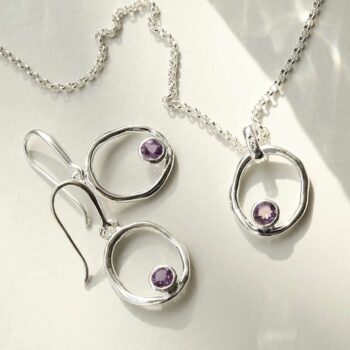 MZB113 AM STERLING SILVER AMETHYST RIPPLE SET