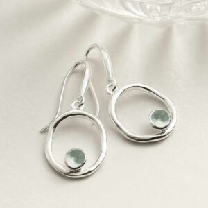 single blue topaz gem in oval dangly earrings